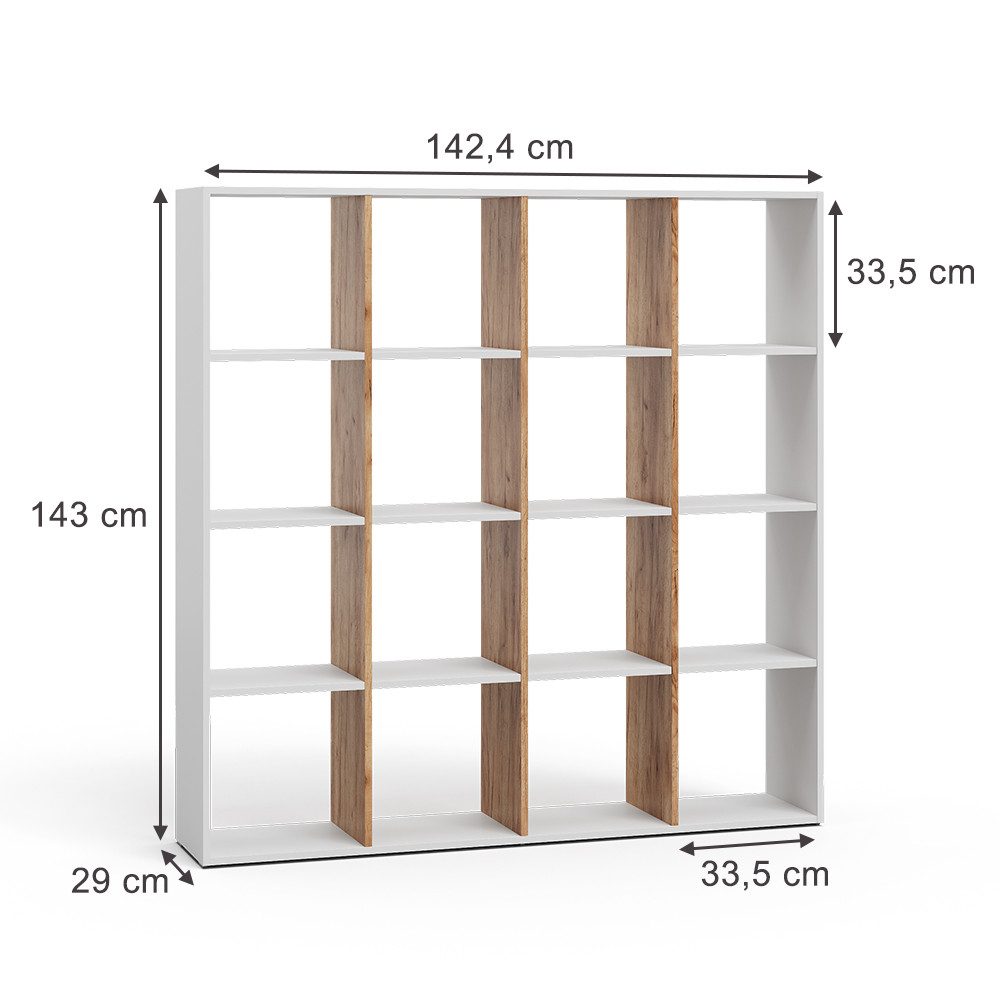 Vicco Raumteiler Karree, Weiß/Goldkraft Eiche, 138.5 x 142.5 cm günstig online kaufen