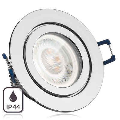 LEDANDO LED Einbaustrahler IP44 LED Einbaustrahler Set extra flach in chrom mit 5W Leuchtmittel v