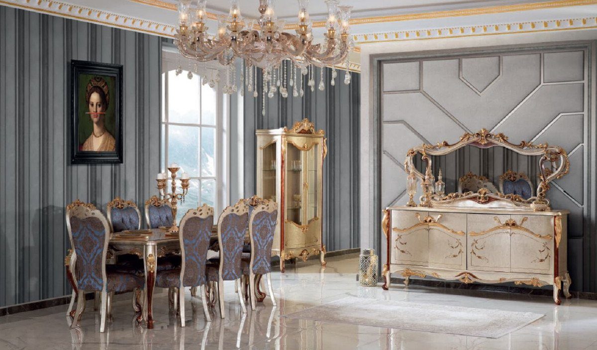Casa Padrino - Luxus Silber im Möbel 8 Esstisch 1 Prunkvolle Esszimmer Esszimmer - Barock Esszimmer-Set Esszimmerstühle Set & Blau / Barockstil