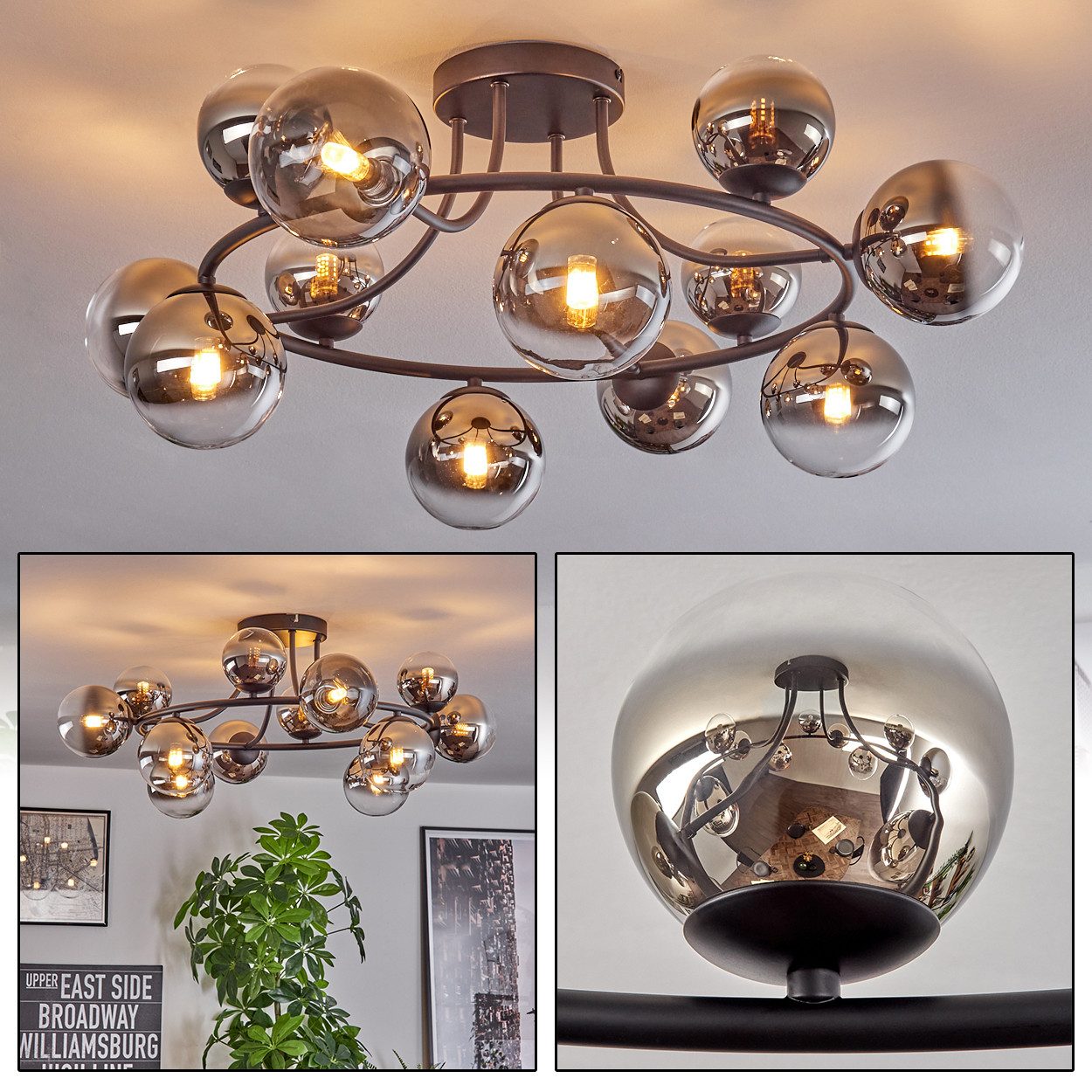 hofstein Deckenleuchte 12-flammige Deckenlampe aus Metall/Glas günstig online kaufen
