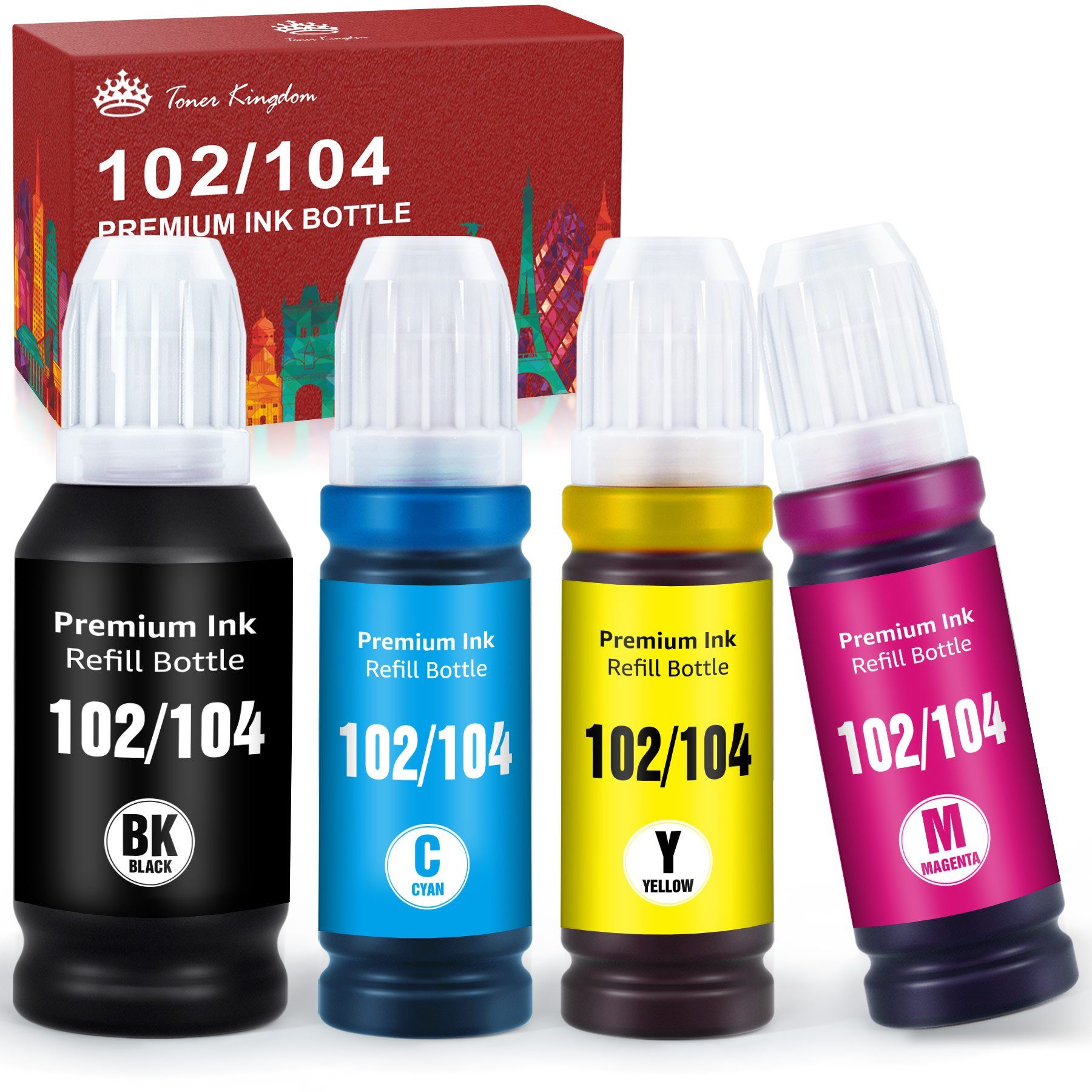 Toner Kingdom »102 104 Tintenpatronen« Nachfülltinte (für Epson,  (Schwarz/Cyan/Magenta/Gelb), x, Kompatibel für Epson 102 oder Epson 104  Tinte) online kaufen | OTTO