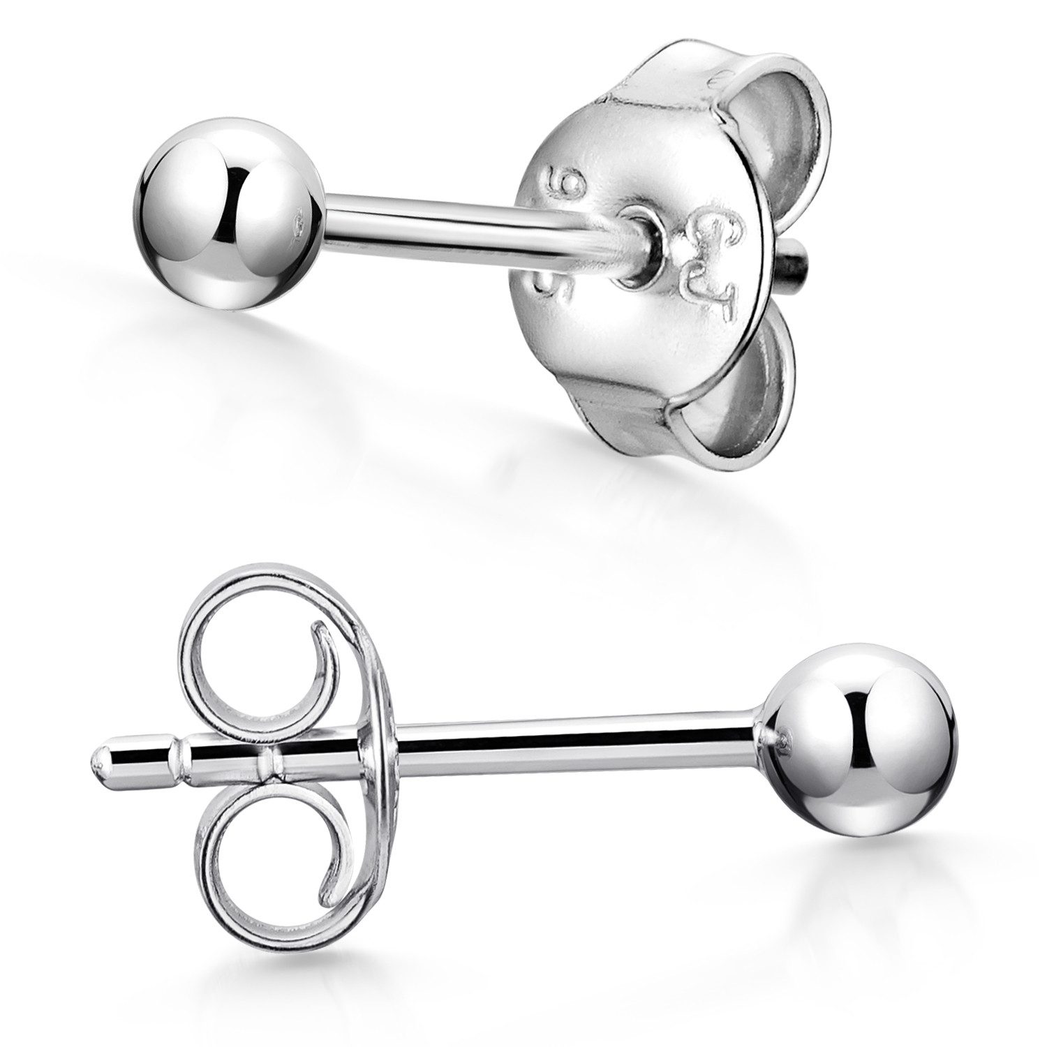 Materia Paar Ohrstecker Damen Silber Kugel Rund 3-6mm SO-434, 925 Sterling Silber, rhodiniert