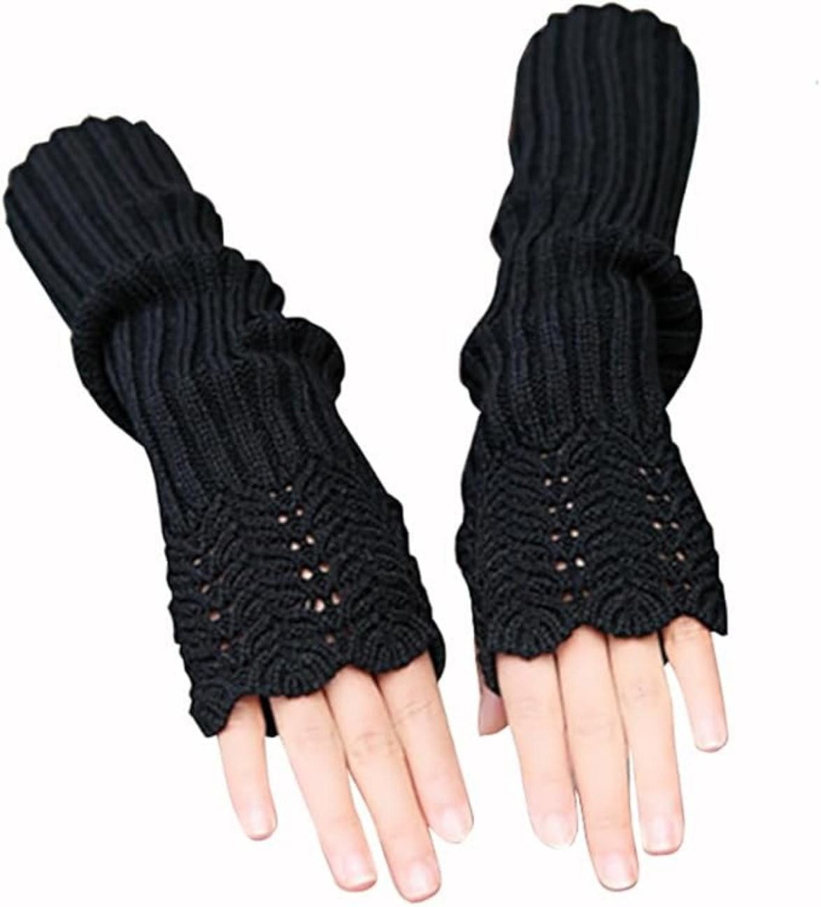 Coonoor Strickhandschuhe Winter Gestrickte Перчатки für Damen, Fingerlose Feinstrick lang