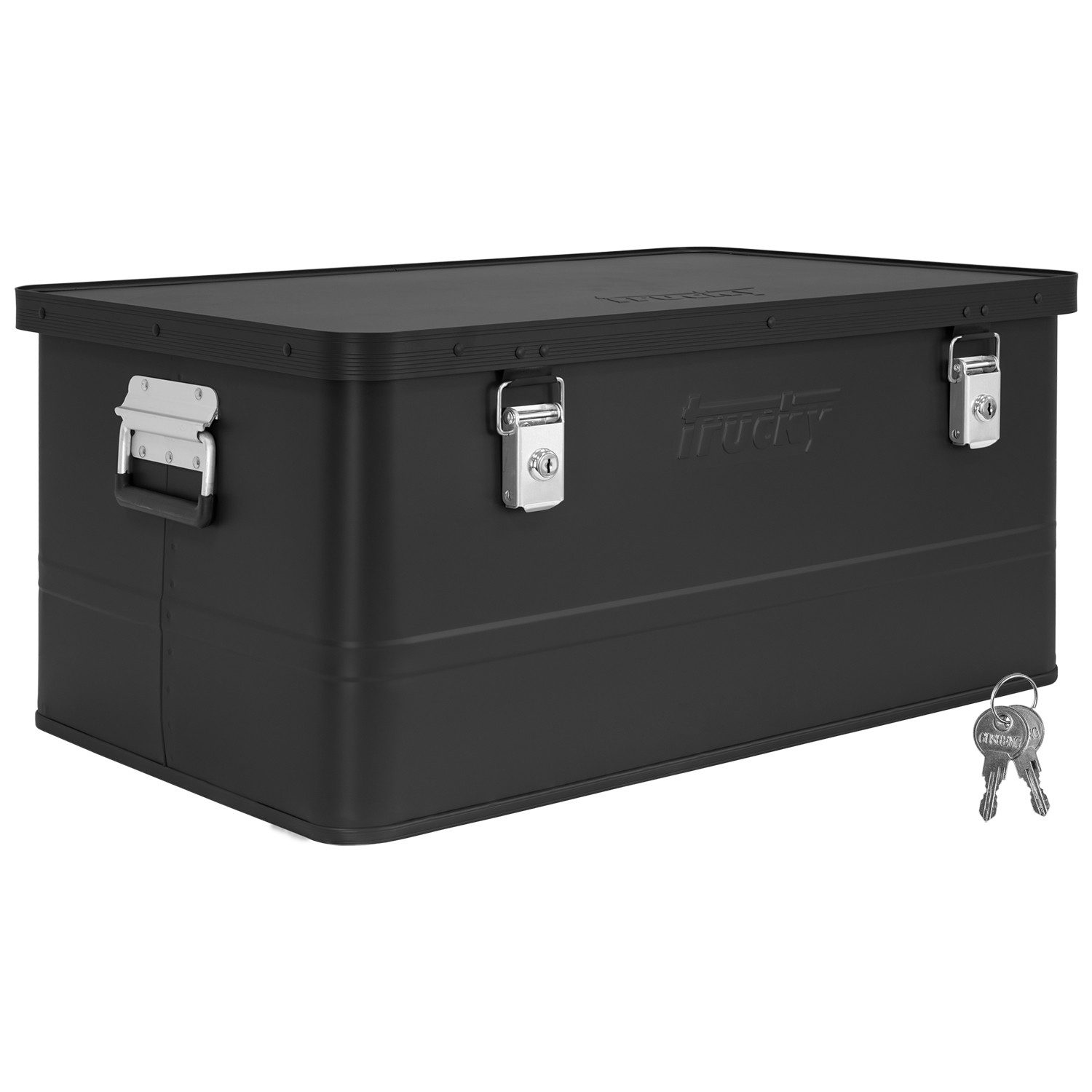 Trucky Allzweckkiste Aluminium Box mit Deckel Schwarz Alukiste 85 Liter Abschließbar