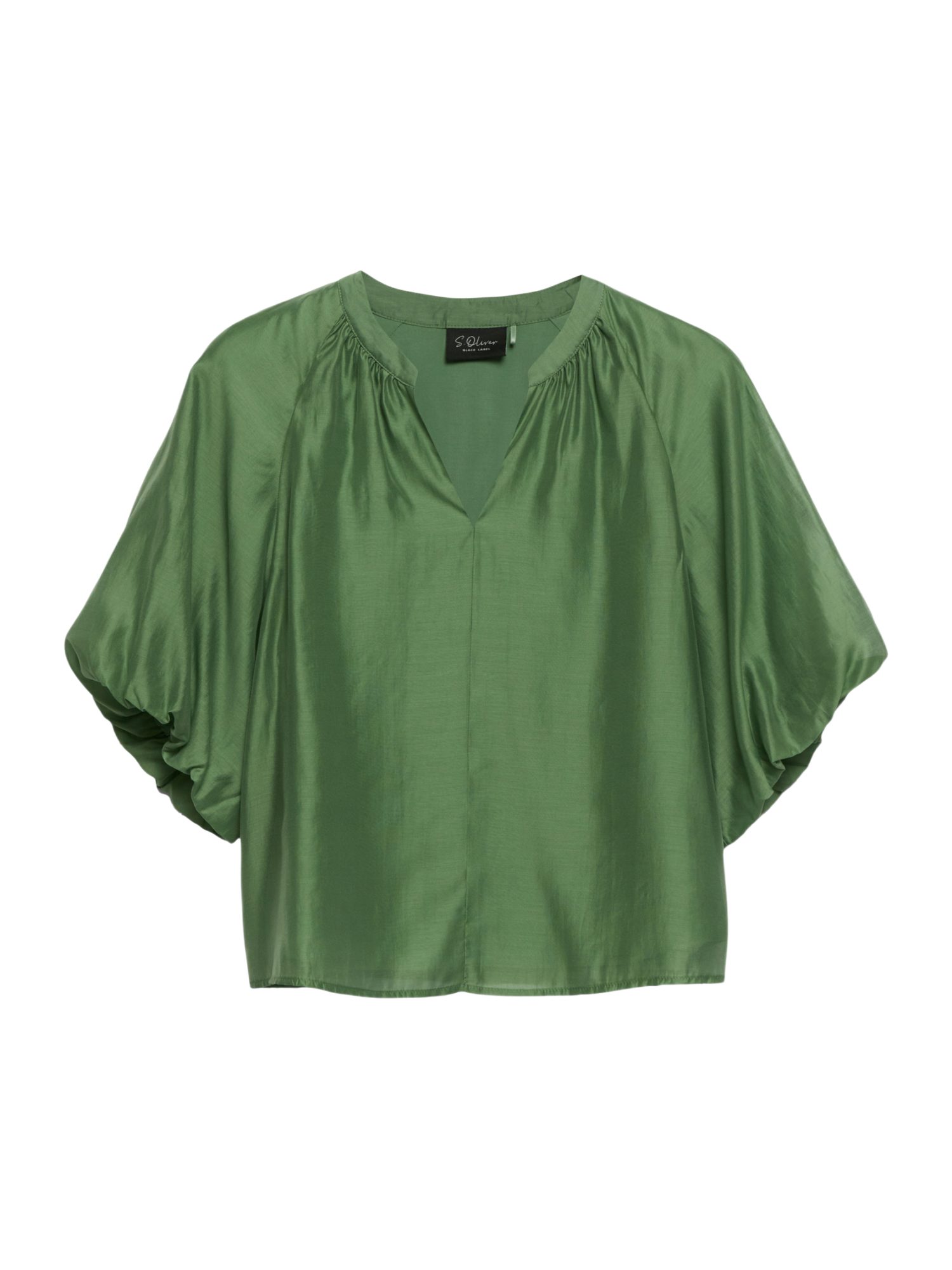 s.Oliver BLACK LABEL Hemdbluse grün,Casual,Lyocell,Unifarben,V-Ausschnitt,1/2 Arm,Regular Fit
