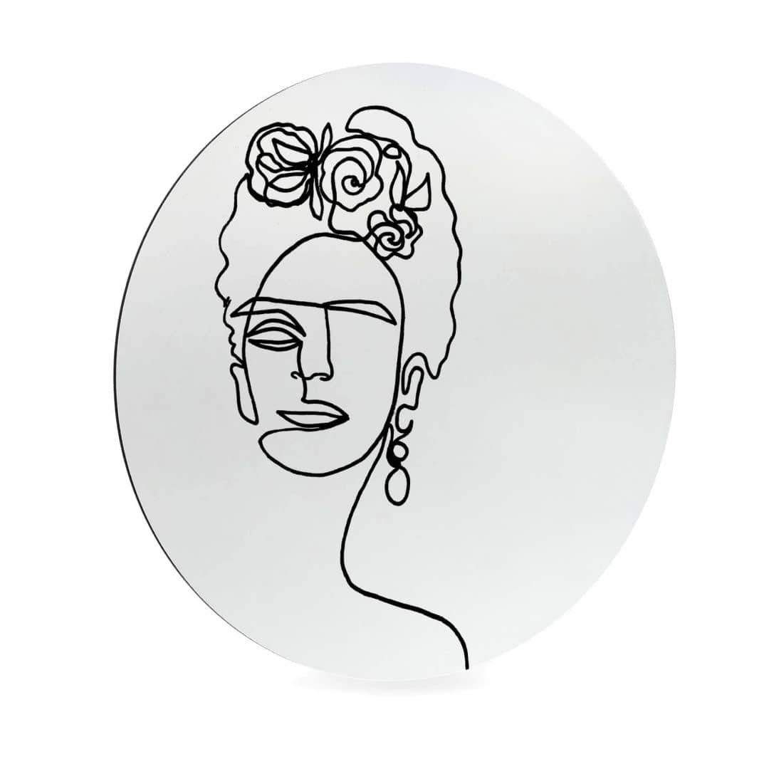 K&L Wall Art Alu-Dibond-Druck Metallposter Rund Frida Kahlo abstrakte Linienkunst Retro Wanddeko, Metalloptik Wandbild Ø 20cm