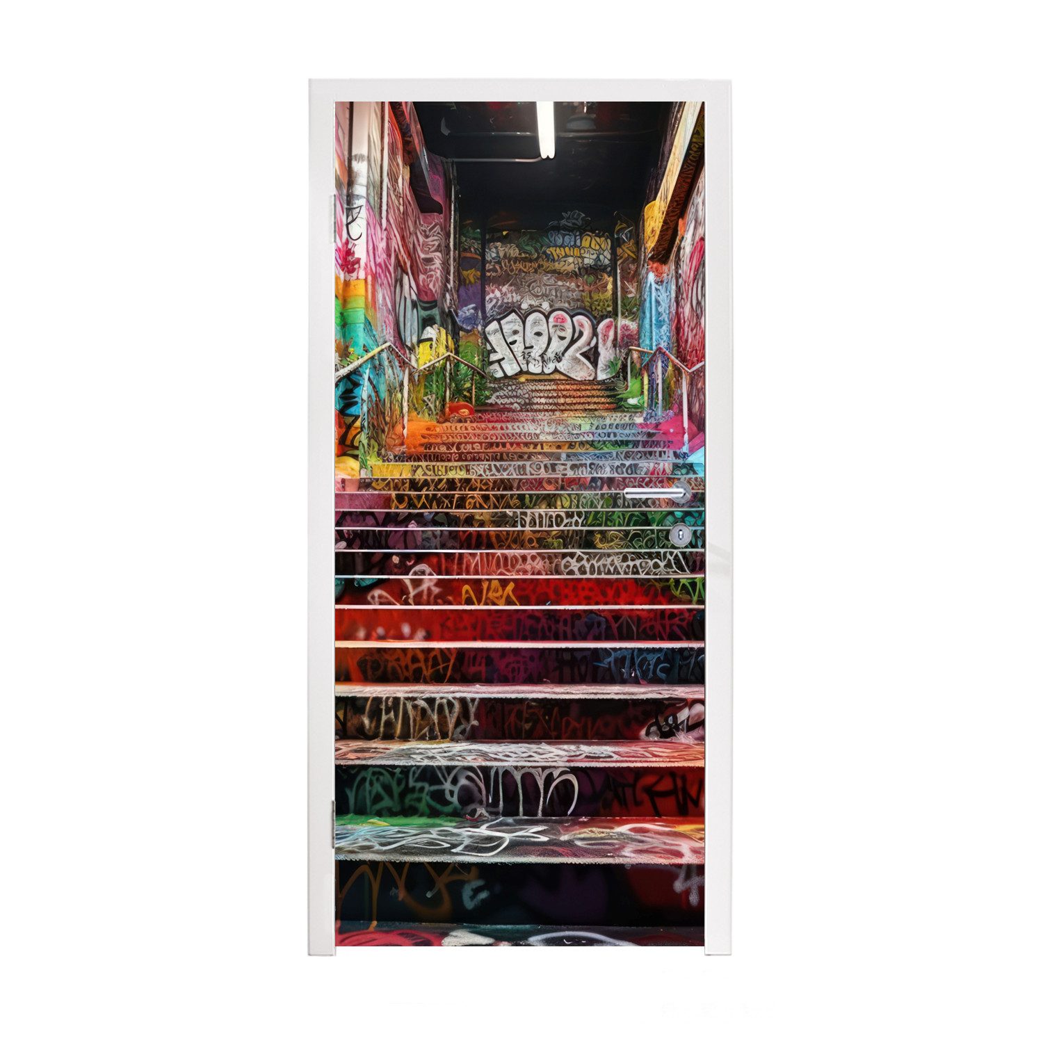 MuchoWow Türtapete Treppe - Graffiti - Farben - Kunst, Matt, bedruckt, (1 S günstig online kaufen
