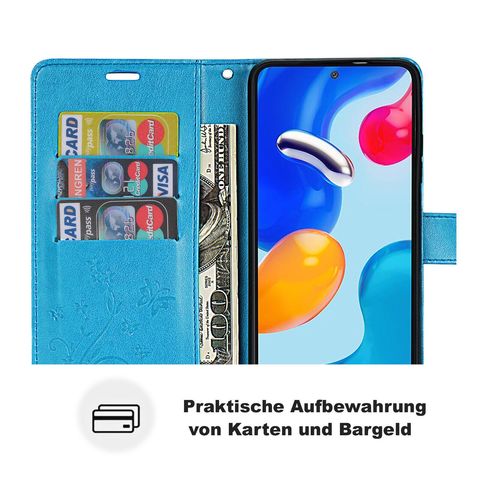 betterfon Handyhülle Handytasche für Xiaomi Redmi Note 11 / 11S 4G Schutzhülle Klapphülle, Bookstyle-Hülle: Magnetverschluss 3 Kartenfächer & Standfunktion – Bild 3 von 5