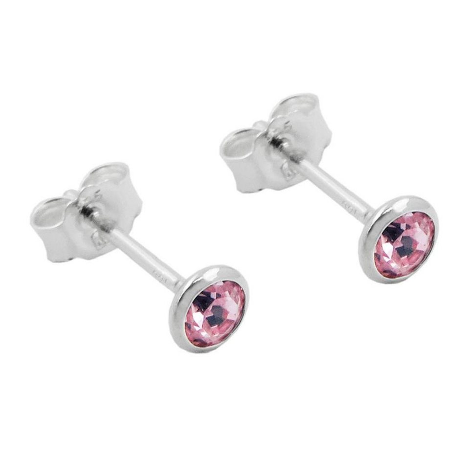 unbespielt Paar Ohrstecker Ohrringe Ohrstecker 4 mm Zirkonia pink 925 Silber  inklusive Schmuckbox, Silberschmuck für Damen