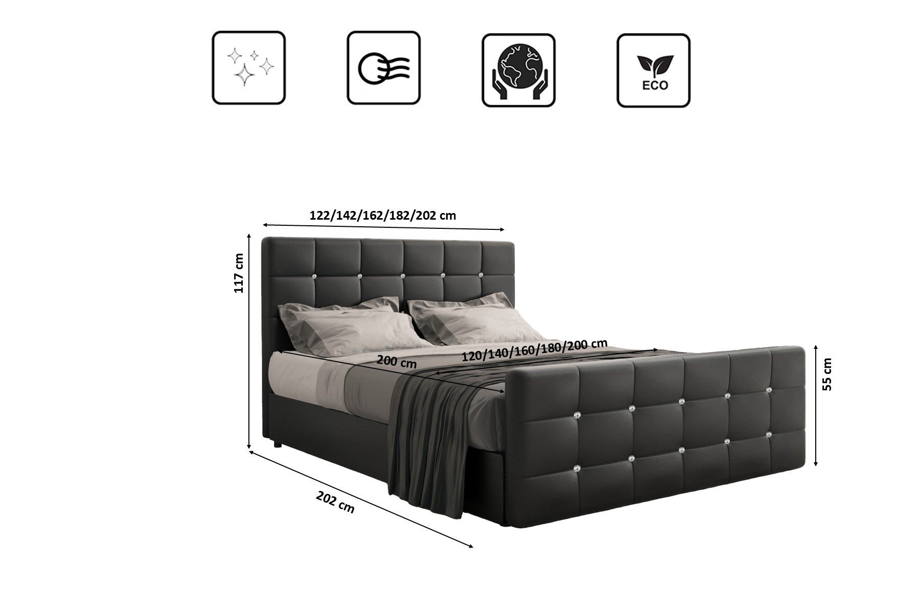 Kaiser Möbel Boxspringbett mit bettkasten und matratze, ROMA Kunstleder, Topper und Matratze, Bettkasten und Topper