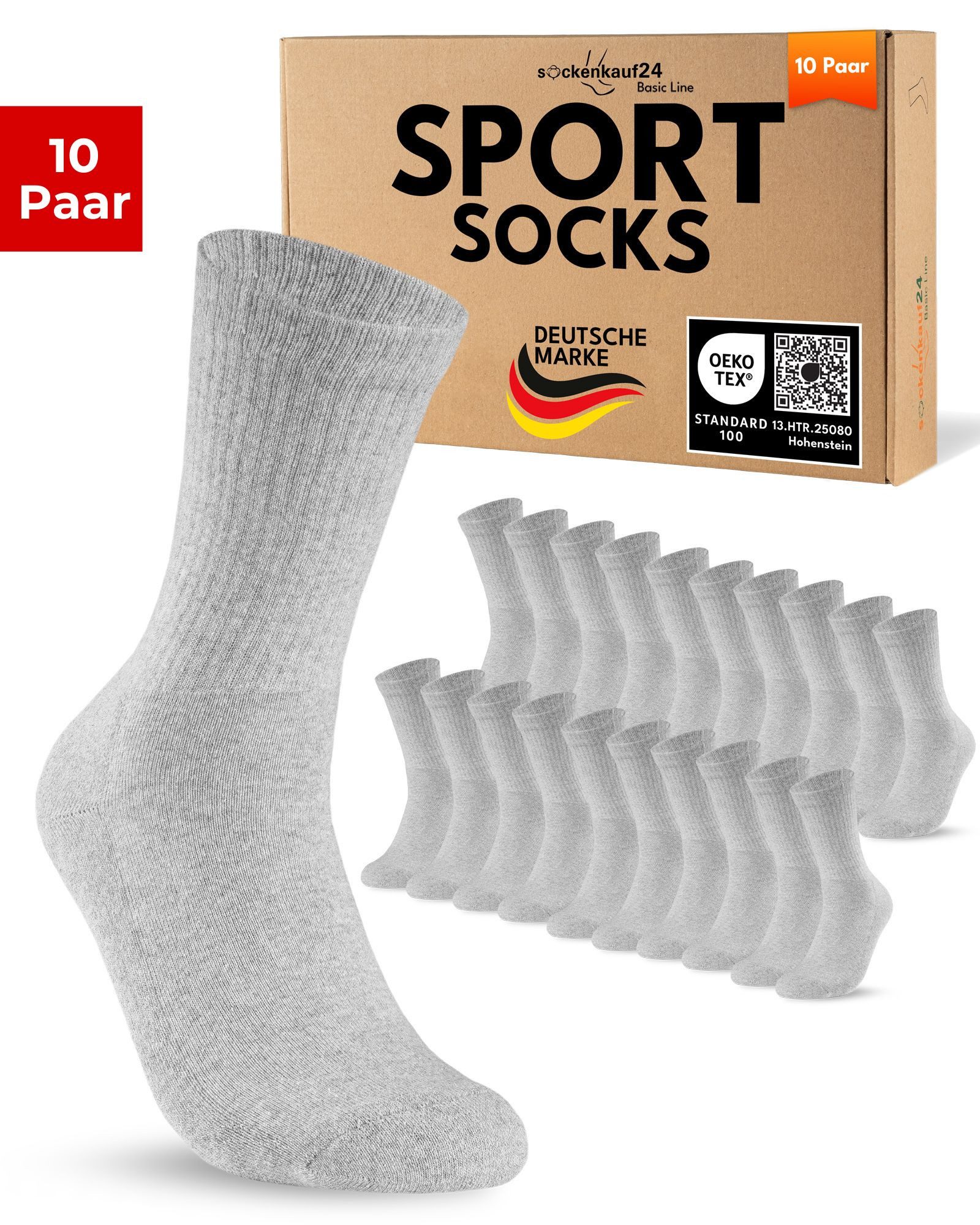sockenkauf24 Sportsocken 10 Paar Tennissocken Damen & Herren Atmungsaktive Crew Socken (10-Paar) verstärkte Ferse & Fußspitze, gepolsterte Sohle, klimaregulierend