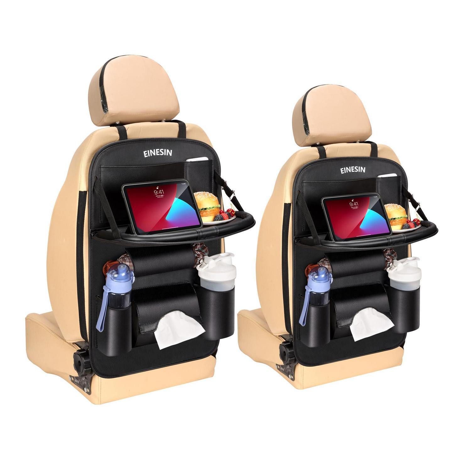 LuxusKollektion Auto-Rückenlehnenschutz Autositz Organizer Wasserdicht Klapptisch Tablet 2 Stück Schwarz