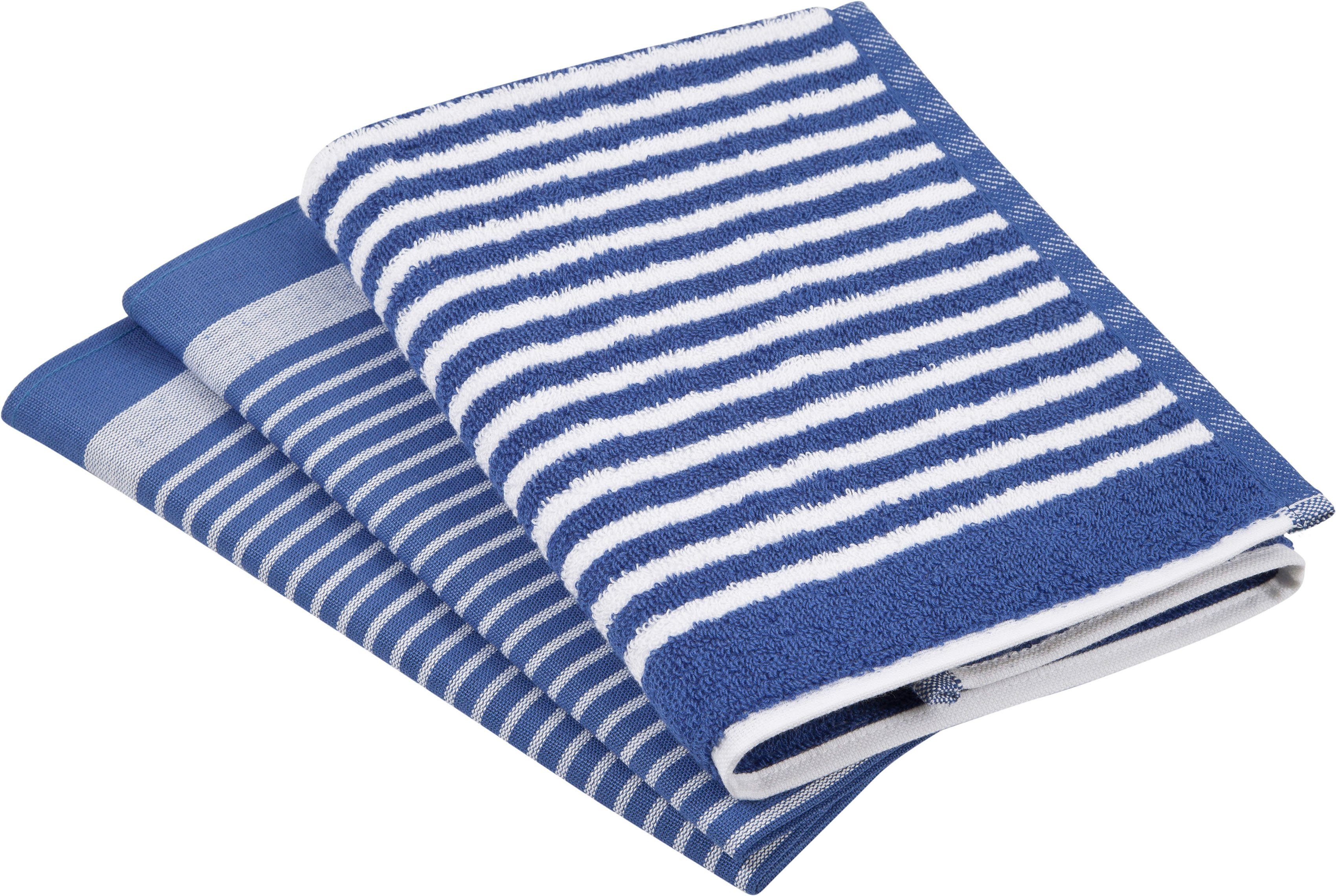 ROSS Geschirrtuch Exclusiv, (Set, 3-tlg), 1x Küchen-Frottiertuch 50x50 cm Streifen u. 2x Geschirrtücher 50x70 cm