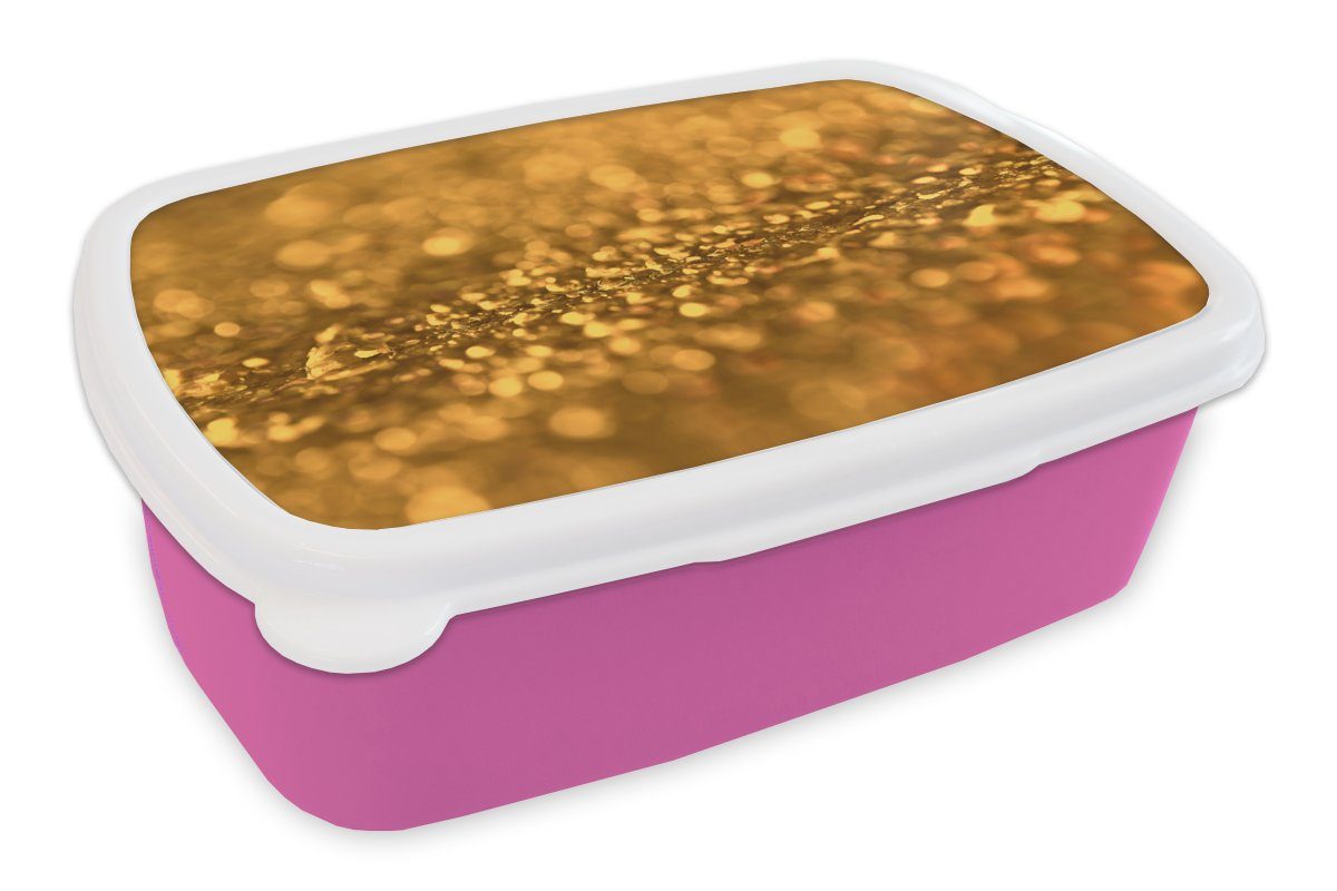MuchoWow Lunchbox Erwachsene, für Brotbox Gold (2-tlg), Brotdose - Kunststoff, - Abstrakt Kinder, Wassertropfen Kunststoff - Luxe, Mädchen, Snackbox, rosa