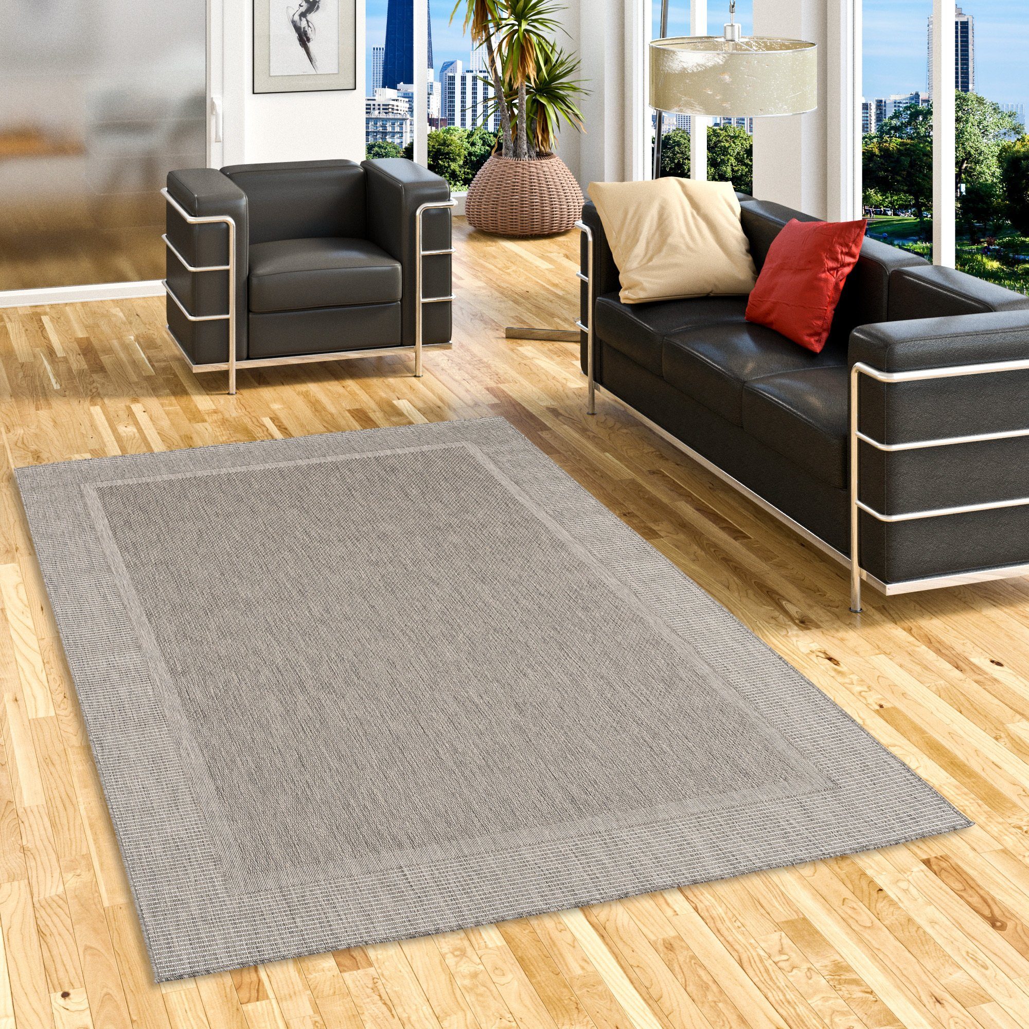 Pergamon Outdoorteppich In & Outdoor Teppich Natur Valencia Bordüre, Rechteckig, Höhe: 4 mm
