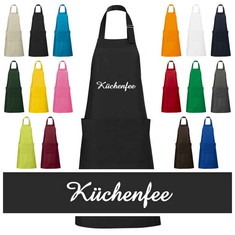 Schnoschi Kochschürze Hochwertige Küchenschürze mit Küchenfee bestickt, Stickerei mit Küchenfee