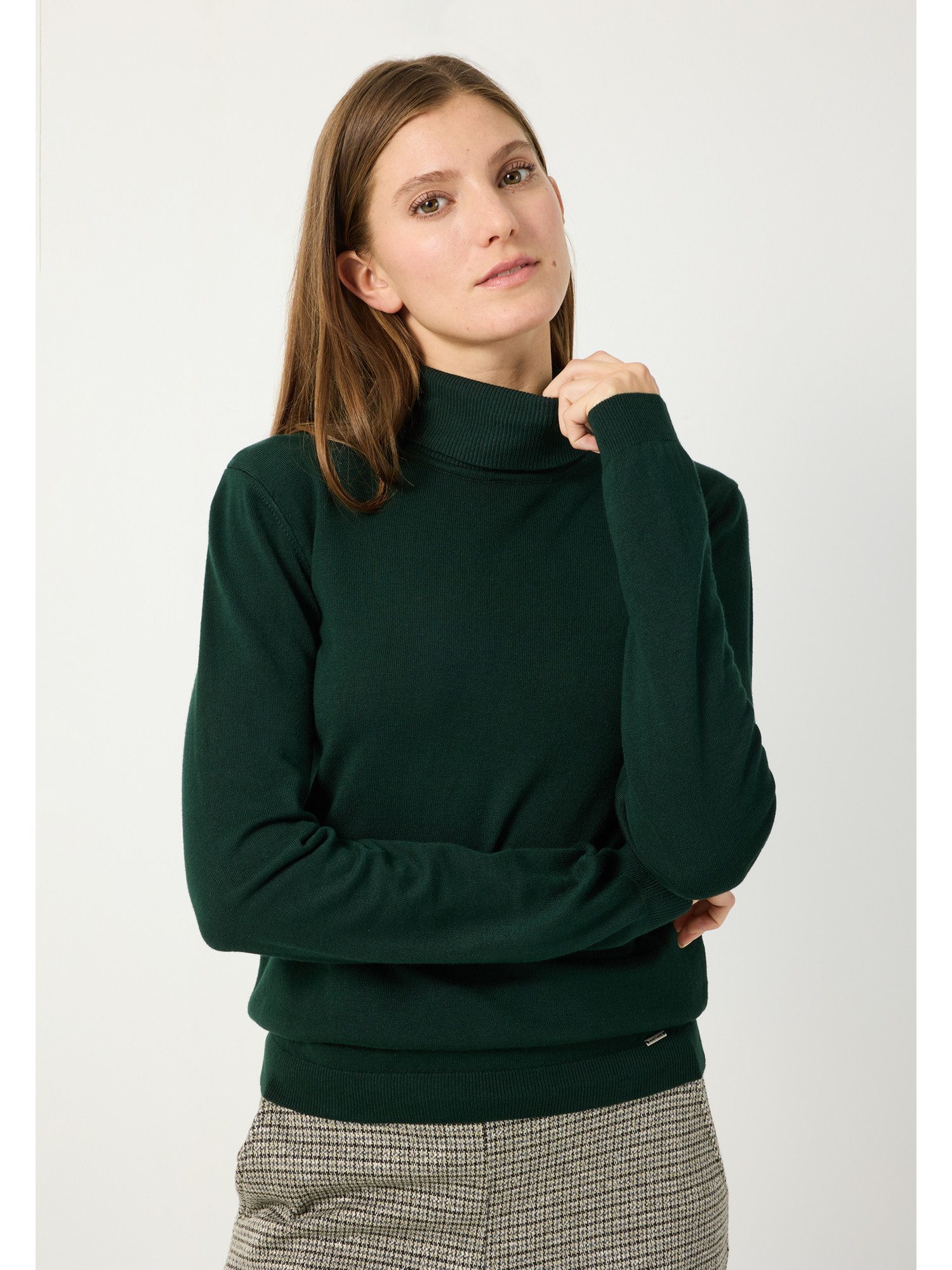 MORE&MORE Rundhalspullover schmaler Feinstrick-Basic-Rollkragenpullover