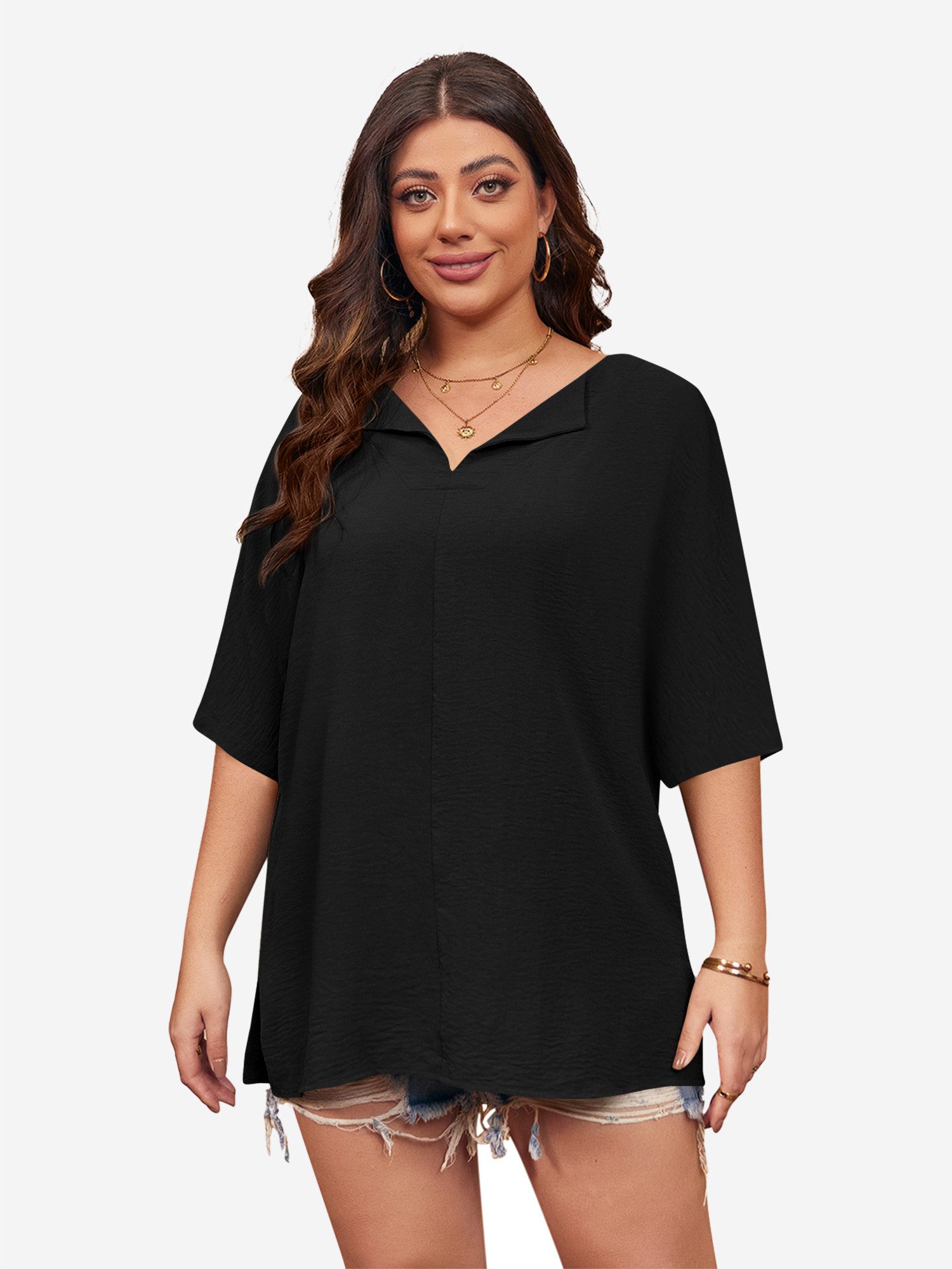 Imily Bela Shirtbluse Damen Plus Size Kurzarm T-Shirt (Packung, 1-tlg., 1per-Pack) Einfarbig