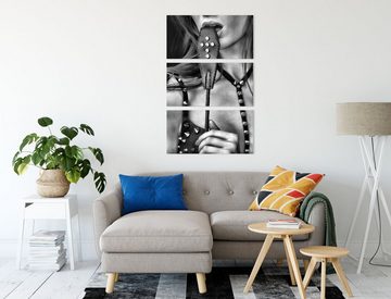 Pixxprint Leinwandbild Sexy Woman mit Lederpeitsche, Sexy Woman mit Lederpeitsche 3Teiler (120x80cm) (1 St), Leinwandbild fertig bespannt, inkl. Zackenaufhänger