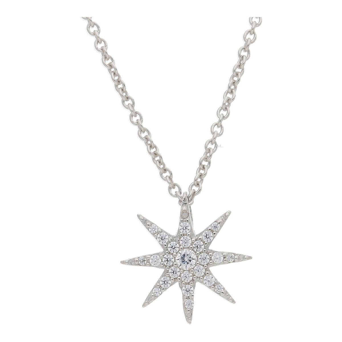 Kette mit Anhänger JuwelmaLux Collier Stern 925/000 Sterling Silber mit synth. Zirkonia J