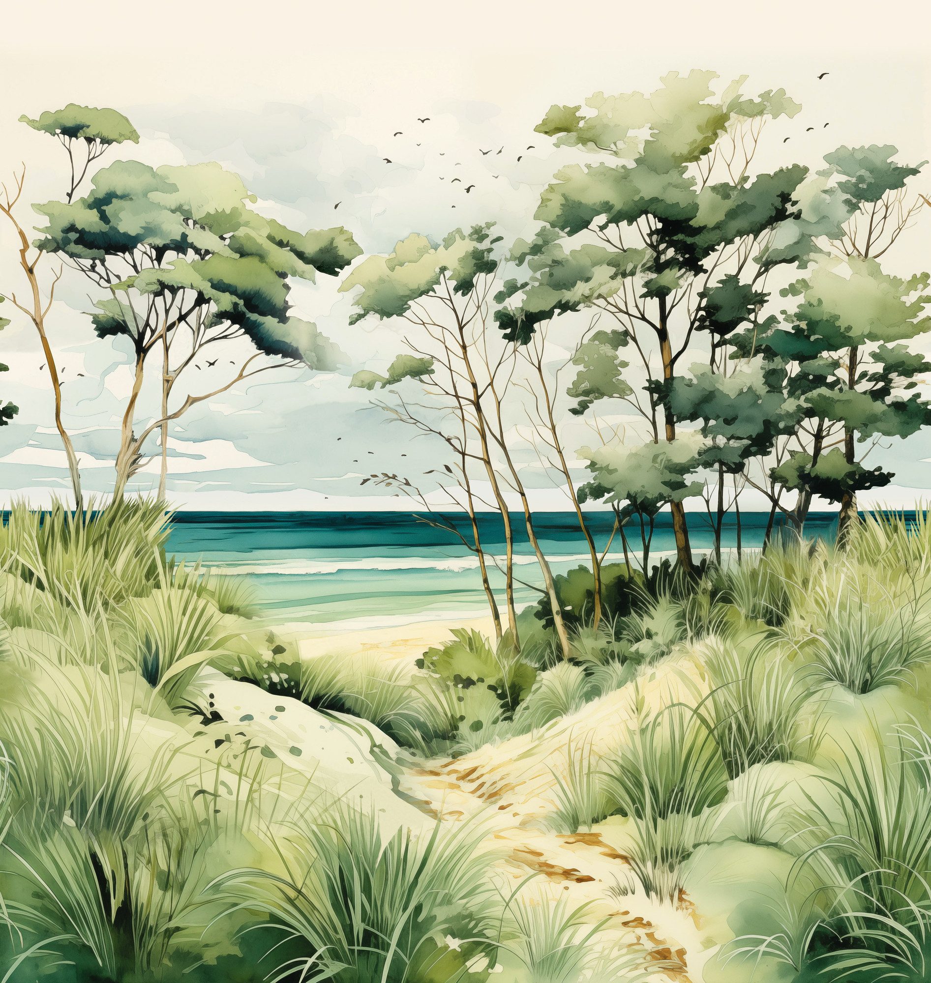 living walls Fototapete The Wall 4 Botanic – Tropische Strandlandschaft Vlies-Fototapete, leicht strukturiert, matt, naturalistisch, Motiv, (1 St), Tropische Strandlandschaft mit atmosphärischer Tiefe