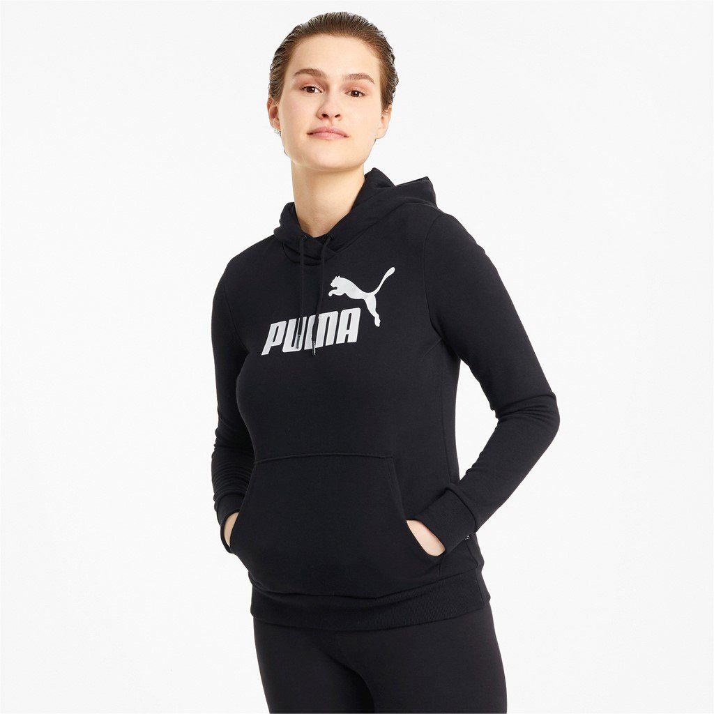 PUMA Kapuzenpullover Freizeit Essentials Logo - Baumwolle - schwarz Damen