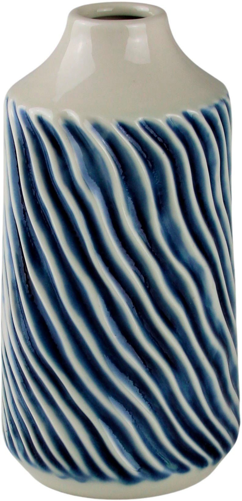 AM Design Dekovase Welle, blau-weiß, Tischvase aus Keramik (1 St), Keramikvase, Dekoobjekt, Blumenvase