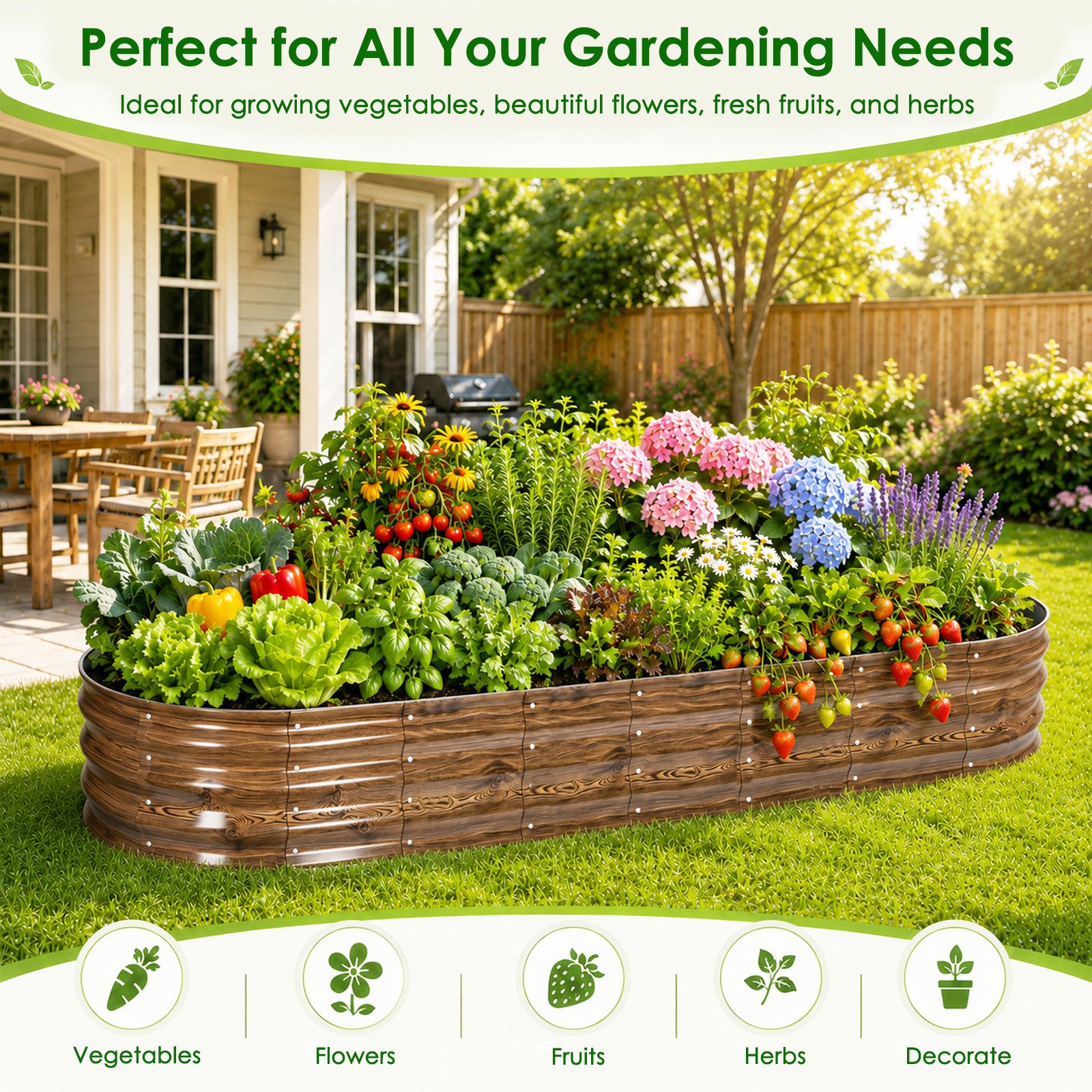 BlingBin Hochbeet Pflanzenbeet aus Metall Ovales Gartenbeet zum Selber Bauen (1er Set, 1 St., 240 × 60 × 30 cm (7,87 × 1,97 × 0,98 ft), Pflanzkasten-Set für den – Bild 2 von 5