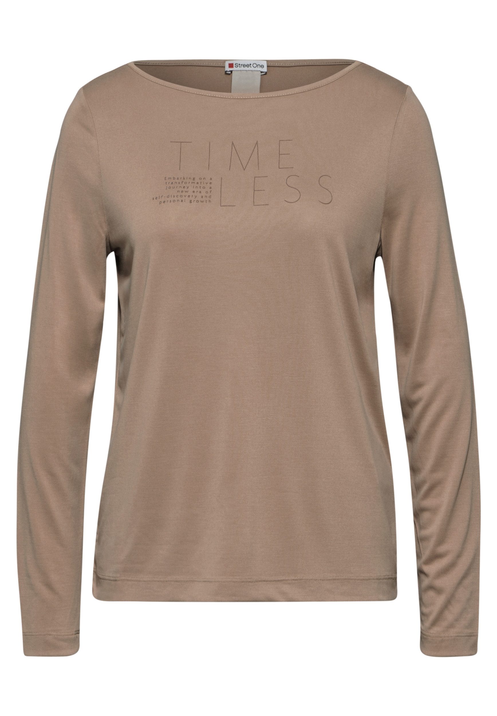 Langarmshirt – Damen Langarmshirt – Silk-Look Shirt mit Wording