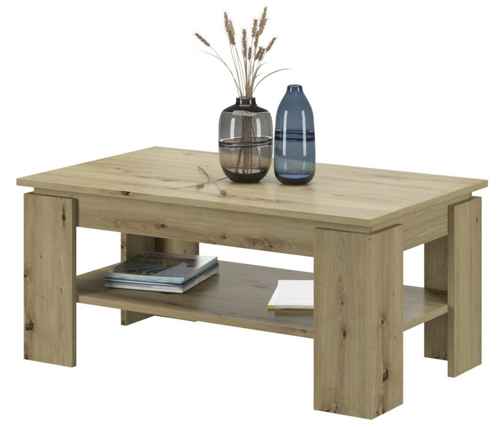 Inn.Furn Couchtisch Selen (Wohnzimmertisch in 4 Farben, 100 x 60 cm), mit großem Ablageboden