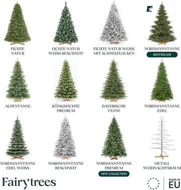 Fairytrees Künstlicher Weihnachtsbaum FT23, Bayerische Tanne, PREMIUM, Material Mix aus Spritzguss & PVC mit Echtholz Baumständer