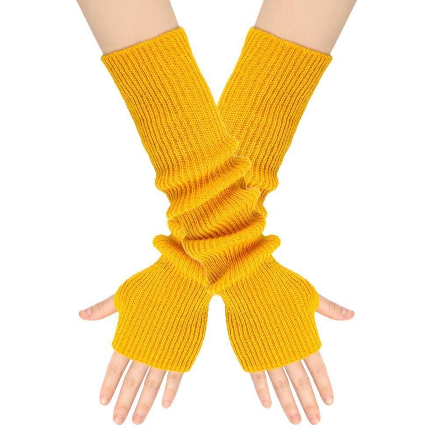 LuxusKollektion Strickhandschuhe Armstulpen Damen Lang Dunkelgelb (1-St)