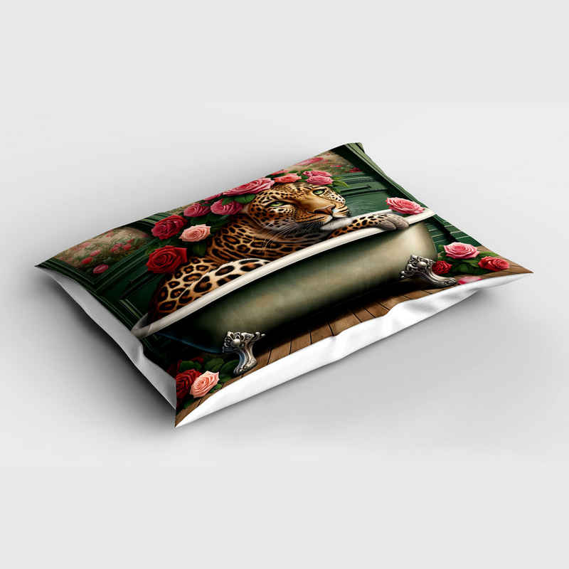 Kissenbezüge Dekorativer Queen Size Gedruckter Kopfkissenbezug, Abakuhaus (1 Stück), Leopard Blühende englische Rosen Cottagecore