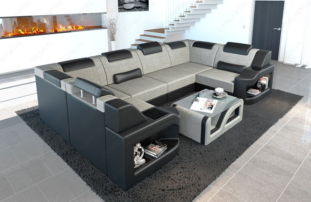 Sofa Dreams Wohnlandschaft Design Polster Stoff Sofa Padua U Form H Strukturstoff Stoffsofa, Couch wahlweise mit Bettfunktion