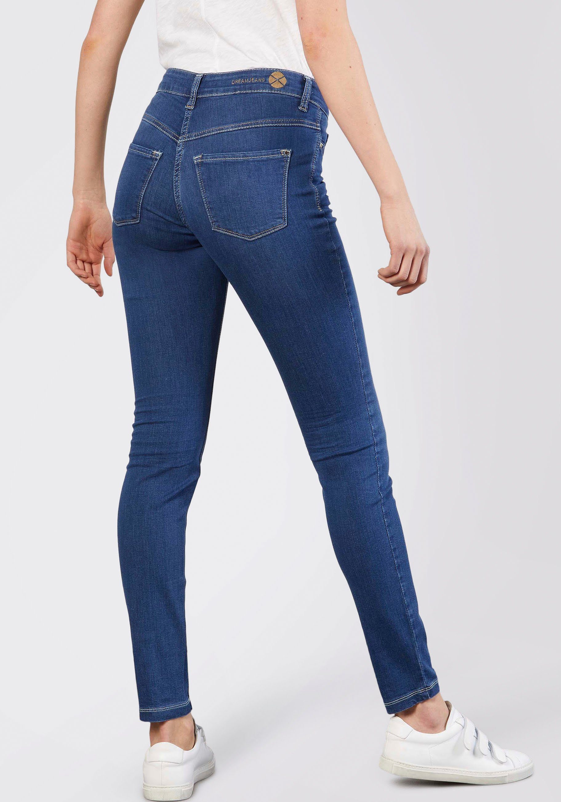 sorgt MAC blue Qualität Dream Hochelastische mid für wash Skinny-fit-Jeans Skinny Sitz perfekten authentic den