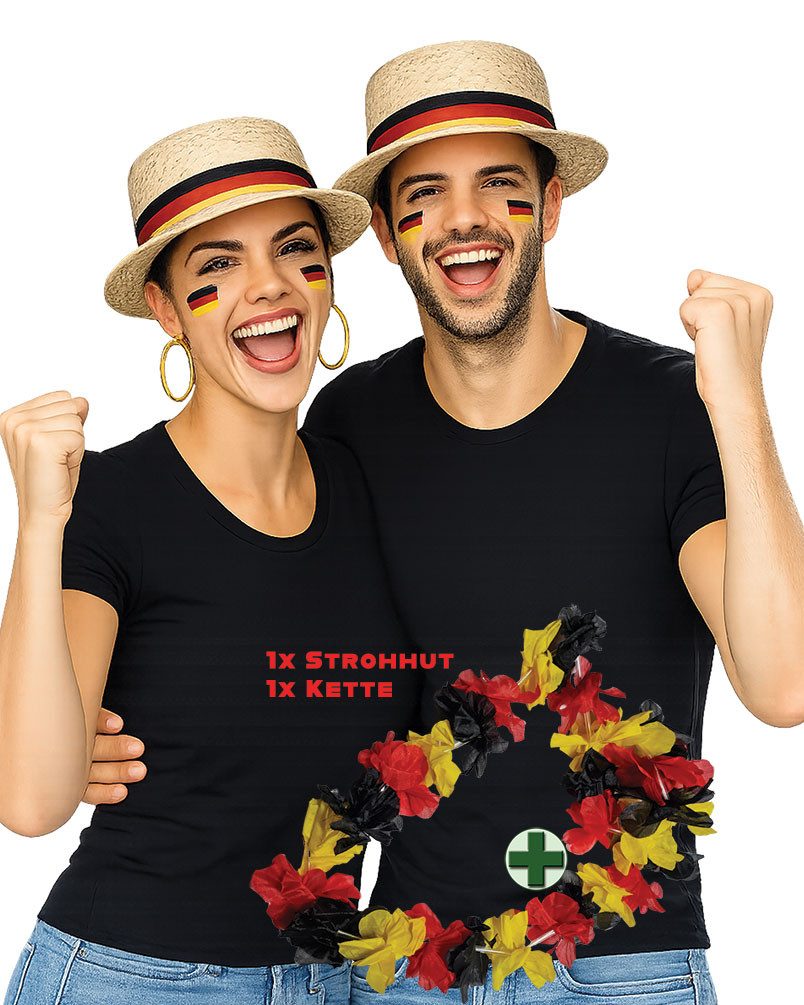 Karneval-Klamotten Kostüm Fußball Strohhut Weltmeisterschaft WM Hawaiikette, Fan Artikel Deutschland Public Viewing Party Supporter Mannschaft
