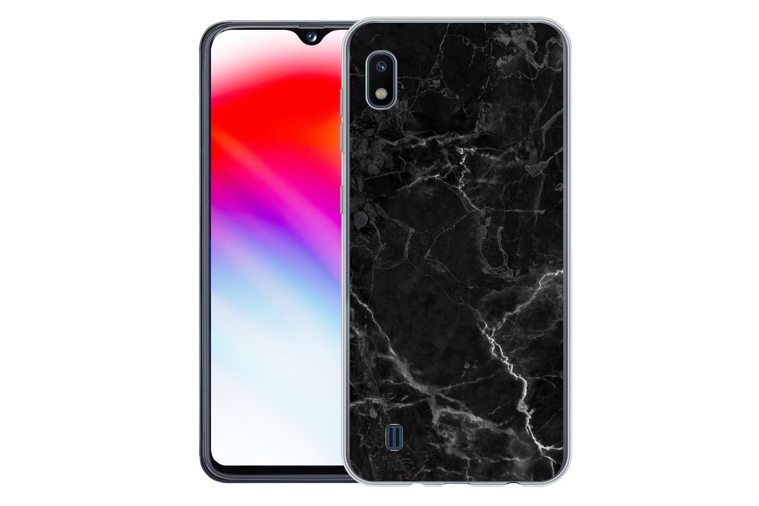 MuchoWow Handyhülle für Samsung Galaxy A10 Marmor - Schwarz - Weiß - Textur - Marmoroptik, Smartphone-Bumper, Print, Handy Schutzhülle Dünn