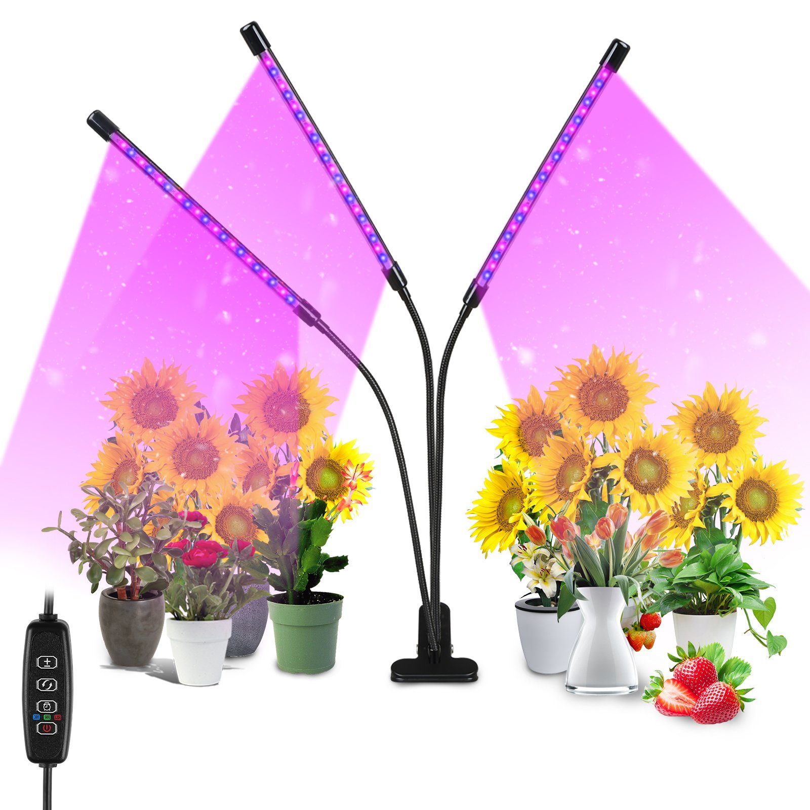 Lospitch Pflanzenlampe 3 Köpfe LED Pflanzenlicht 30W Dimmbar Vollspektrum Wachstumslampe, Grow Light mit 3 Licht Modus, 10 Helligkeitsstufen | Pflanzenlampen
