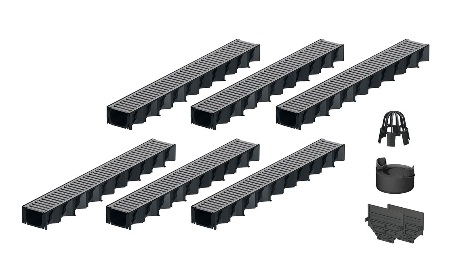 ACO Severin Ahlmann GmbH & Co. KG Entwässerungsrinne 6x1m Hexaline 2.0 Entwässerungsrinne + Stegrost verzinkt + Ablauf, 16-St., vertikaler Ablauf, Rost Stahl verzinkt