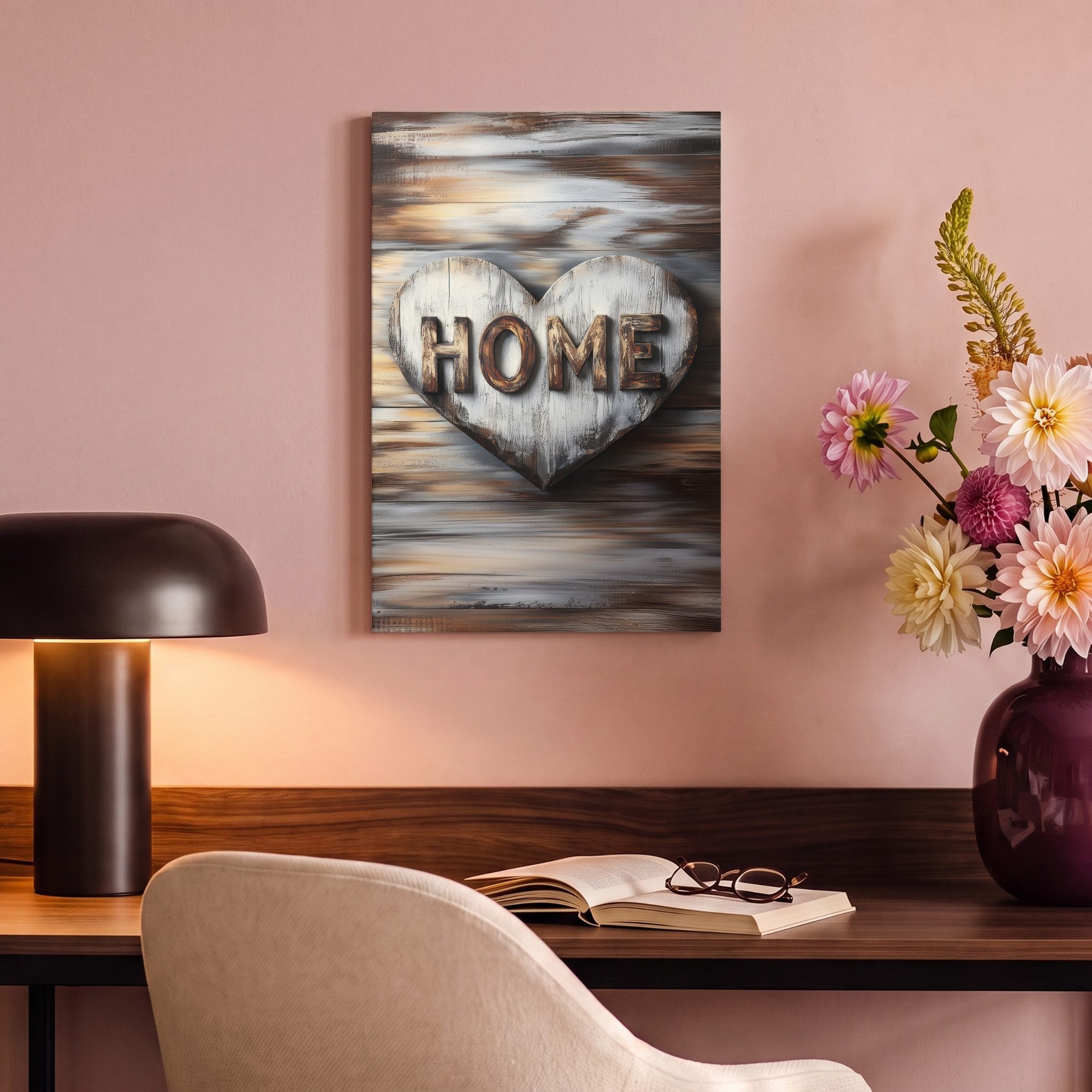 OneMillionCanvasses® Leinwandbild Zuhause - Herz - Holzoptik - Liebe, Fotodruck (1 St), Wandbild, Deko Schlafzimmer Wohnzimmer Flur 20x20 cm – Bild 4 von 5