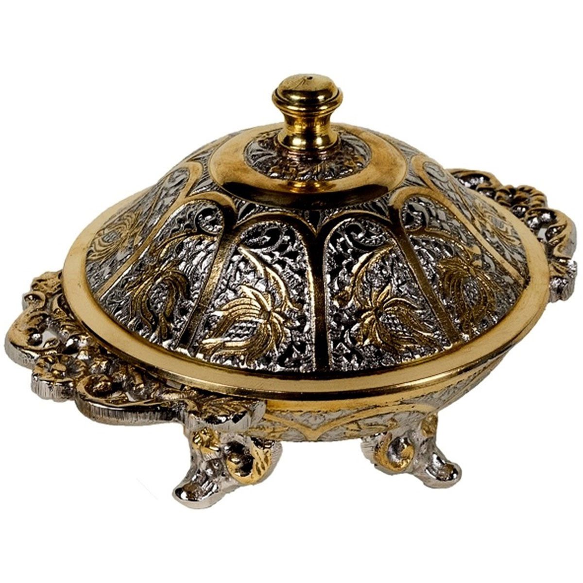 Marrakesch Orient & Mediterran Interior Zuckerdose Orientalische Zuckerdose Dose Silber/Gold Khasib, Messing, (1-tlg), Handarbeit