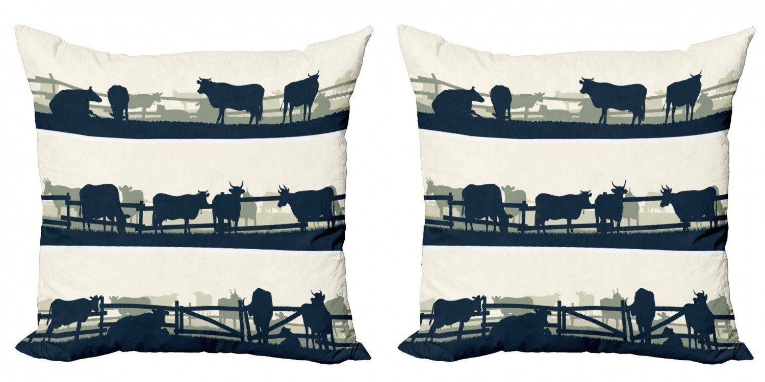 Kissenbezüge Modern Accent Doppelseitiger Digitaldruck, Abakuhaus (2 Stück), Zaun Bauernhof Grasen Kühe und Stiere