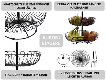 Auroni Etagere, Metall, Obstschale - Obstkorb - Obst Etagere - Aufbewahrung für Gemüse/Snacks - schwarz - 3-stöckig