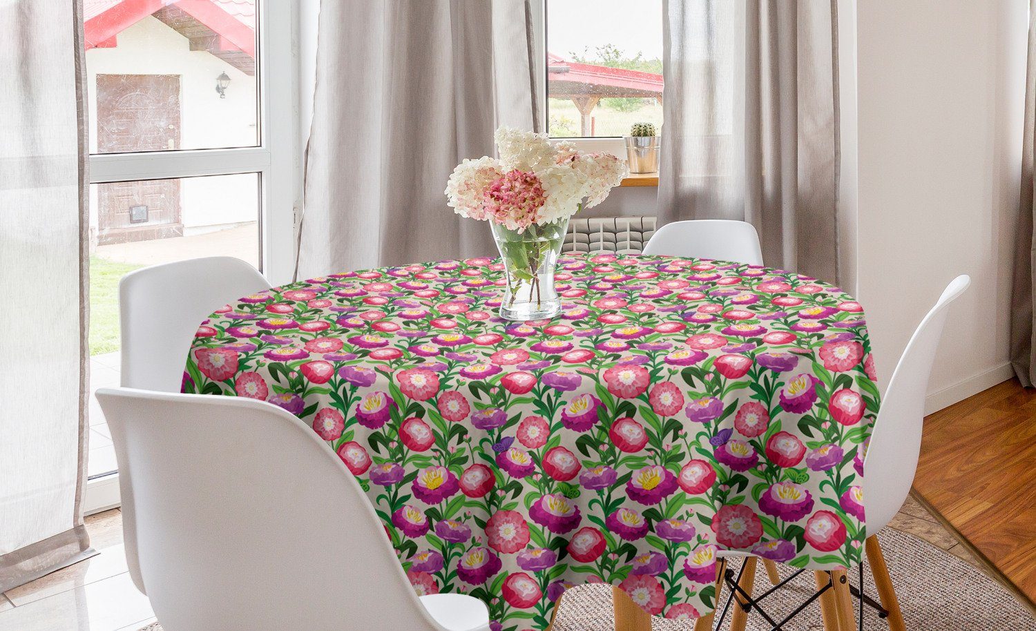 Abakuhaus Tischdecke Kreis Tischdecke Abdeckung für Esszimmer Küche Dekoration, Blumen Blumen in Aquarell-Effekt