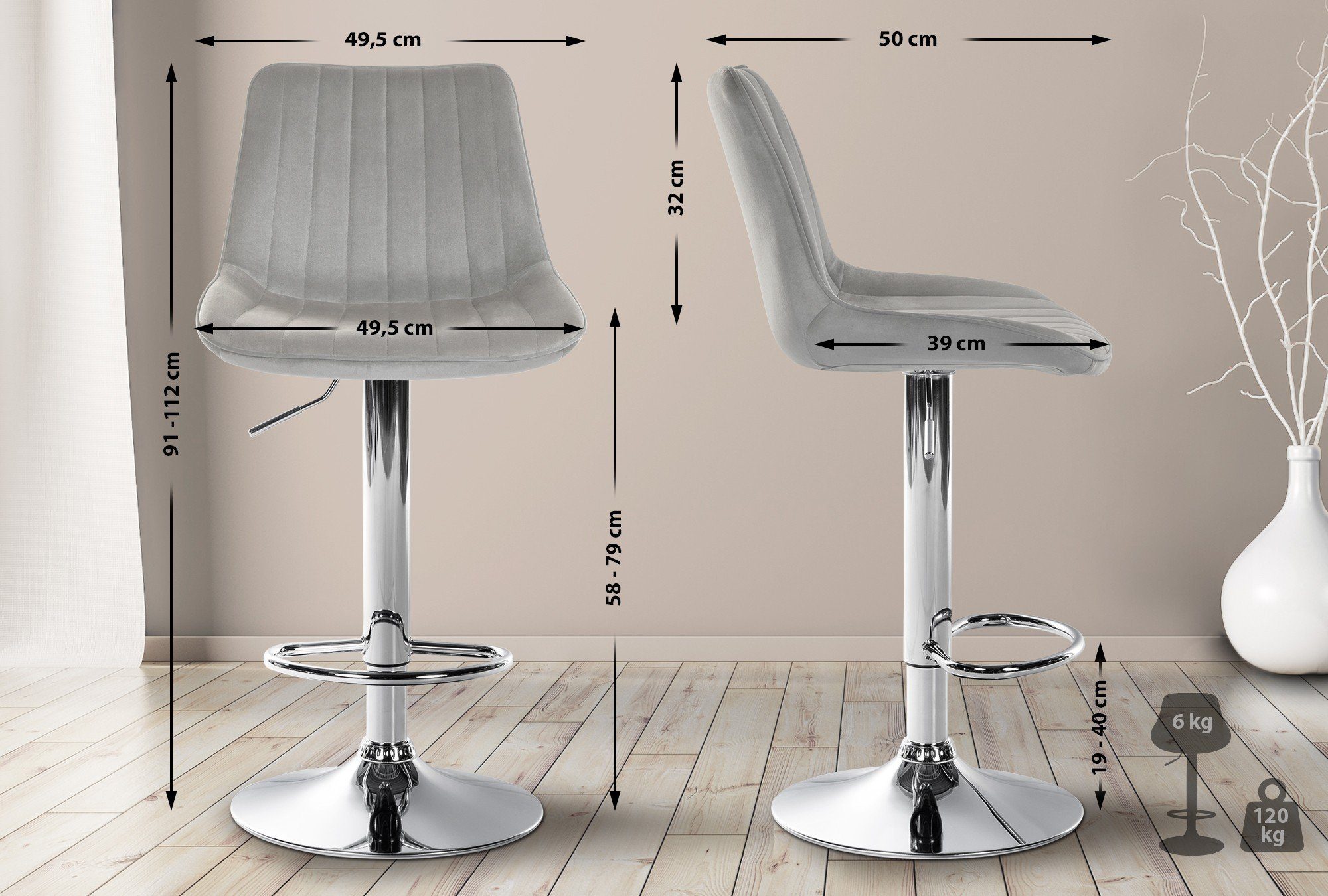CLP Barhocker Toni Samt (2er Set, günstig online kaufen