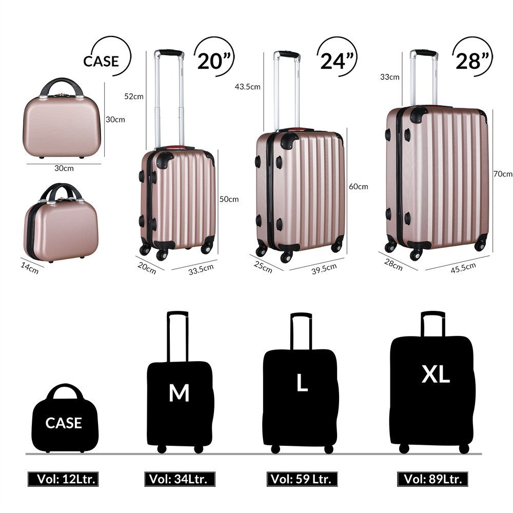 monzana Koffer Monzana, 4 Rollen, Baseline 4tlg Rose-Gold Beautycase M L XL Gelgriffe Zahlenschloss