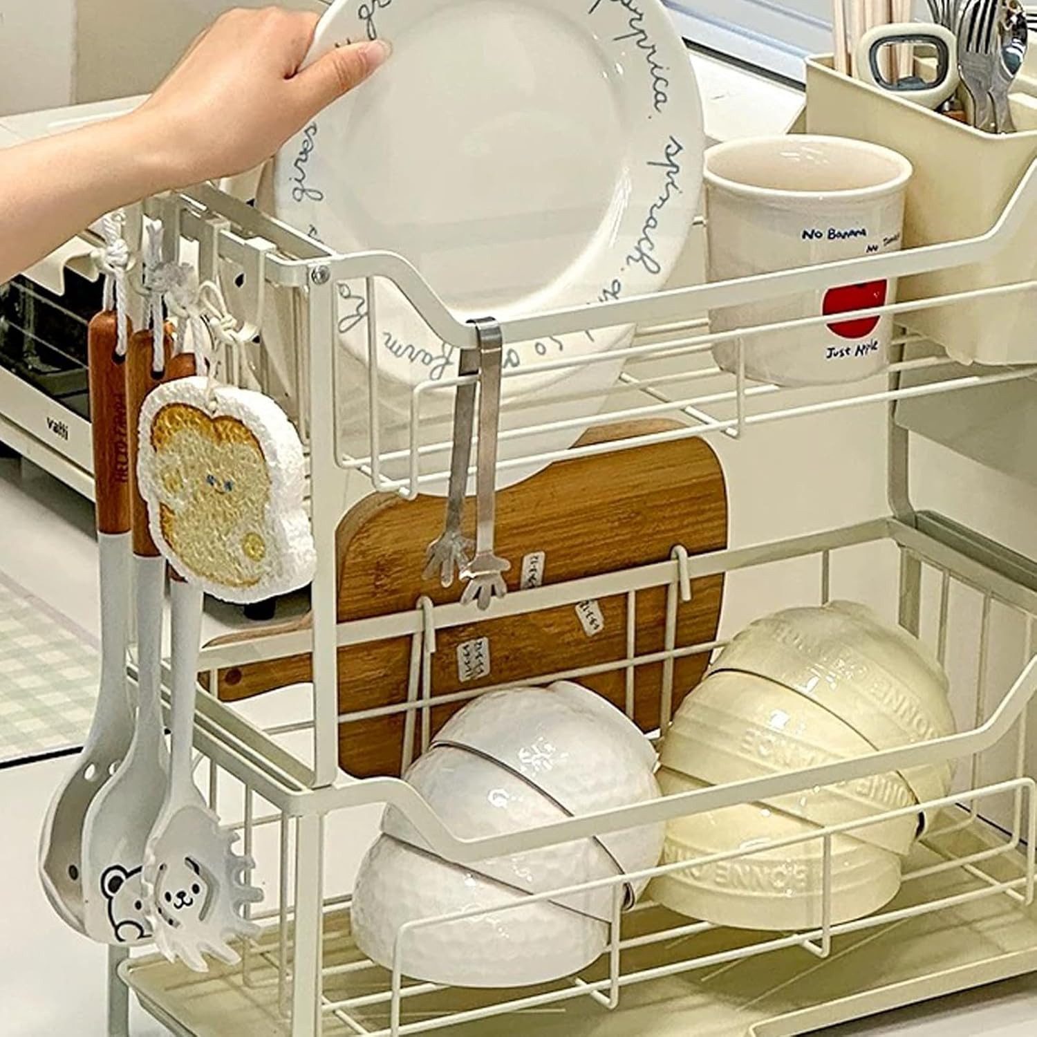 Youyijia Küchenregal Abtropfgestell Geschirr, 2-stufiges Geschirrkorb über der Spüle – Bild 4 von 5