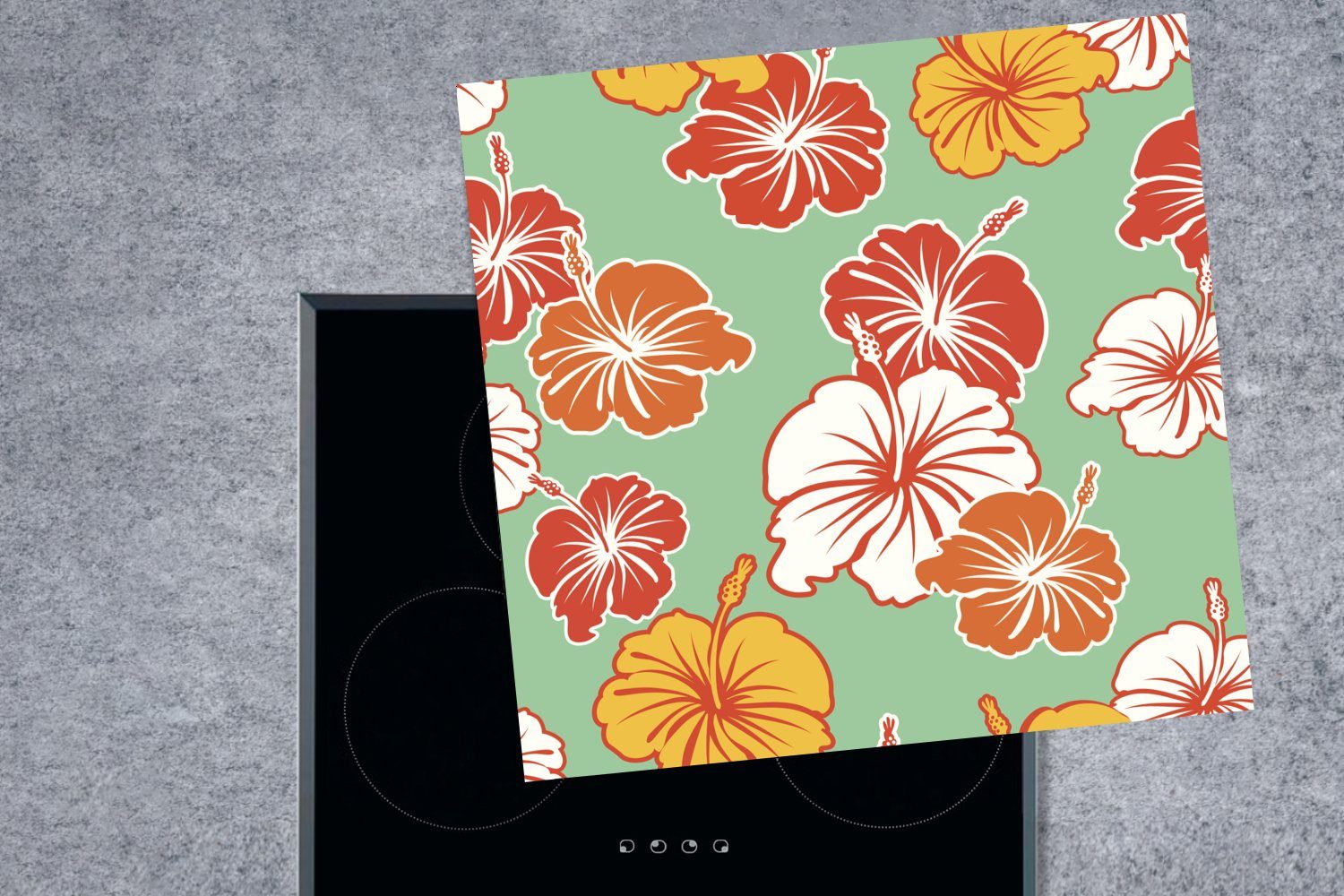MuchoWow Herdblende-/Abdeckplatte mit cm, (1 Ceranfeldabdeckung, 78x78 Vinyl, küche Arbeitsplatte Eine tlg), Blumenmuster, Illustration für