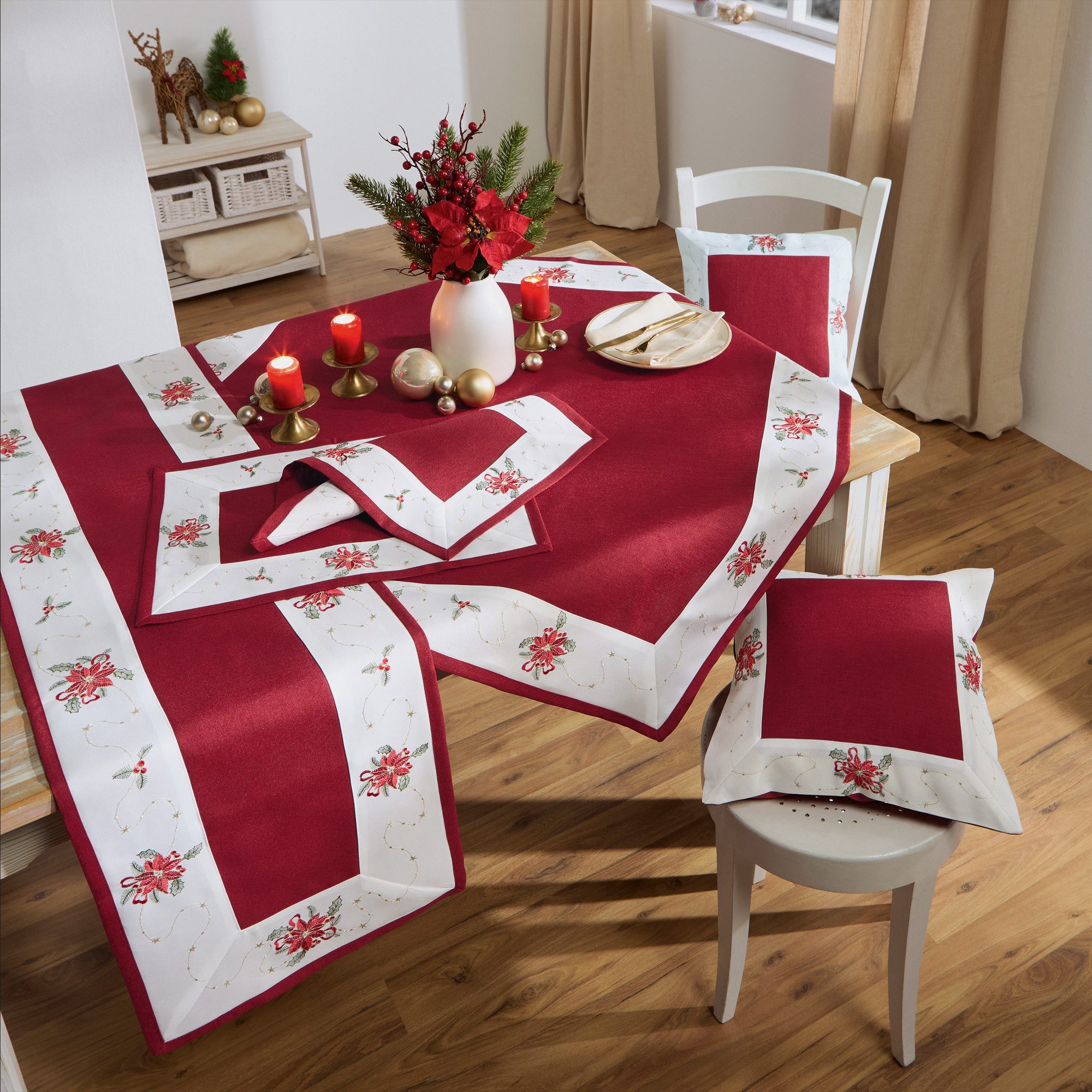 Erwin Müller Tischdecke Tischläufer "Weihnachtsstern", Leinen-Optik Blumen