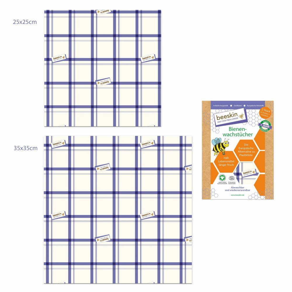 beeskin Gemüsebeutel Bienenwachstücher 2er Set M+L Kitchen Towel, Baumwolle, (Set, 2-tlg), wiederverwendbar